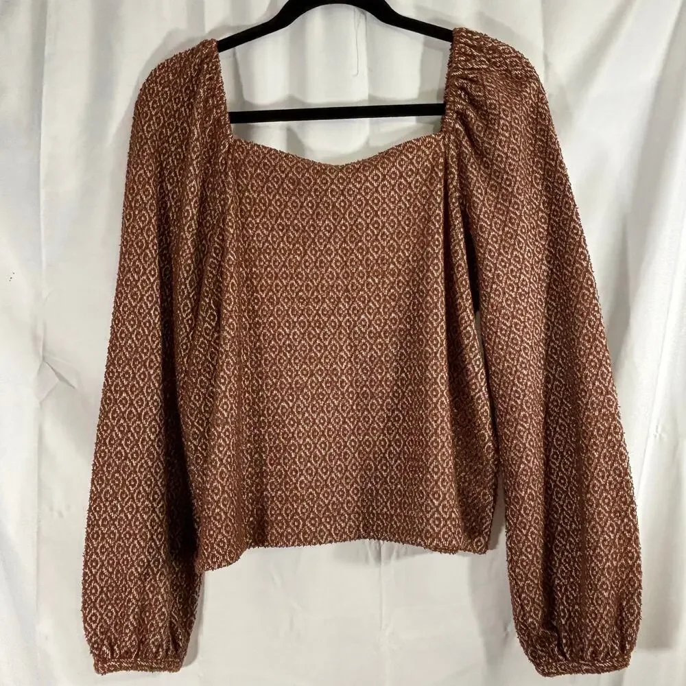 Madewell Jacquard Puff-Sleeve Crop Top Dark Merlot Size M